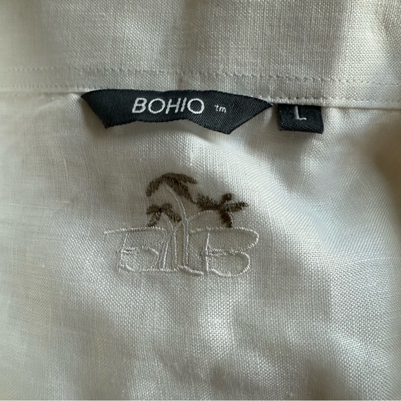 Bohio Breeze Men’s L White 100% Linen Short Sleeve Button Shirt Beach Resort - Picture 11 of 13
